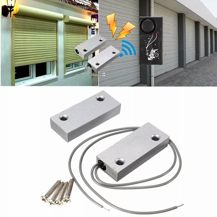 QWORK Wired Alarm Magnetic Garage Door Sensor - 2 Sets Contact Switch With Adjustable Bracket