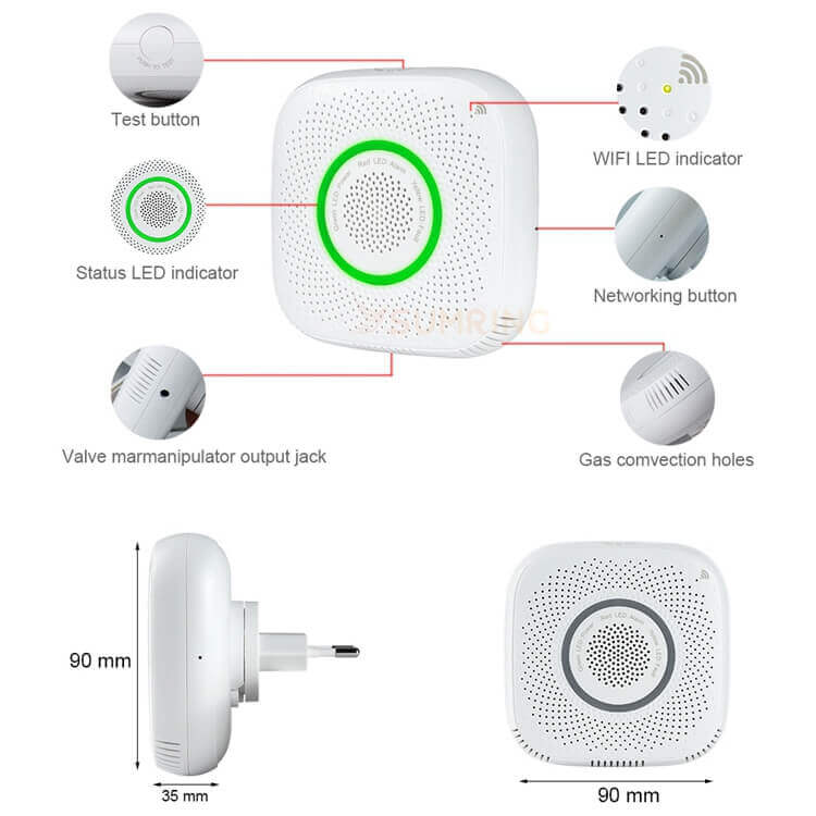 smart gas detector wifi gas sensor with test button