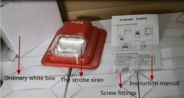 packing list for loud siren alarm and fire strobe siren
